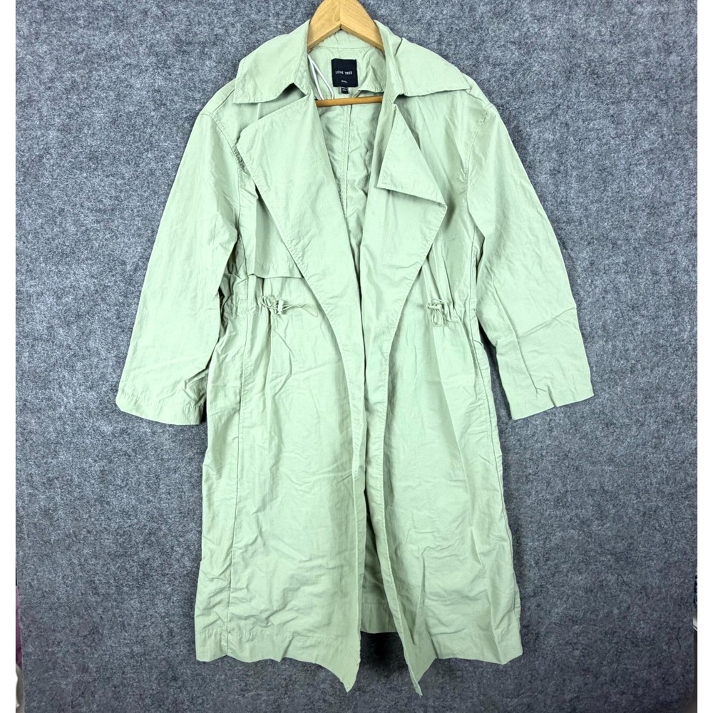 Love Tree Trench Coat Womens Small Light‎ Green Nylon Adjustable Waist Utility